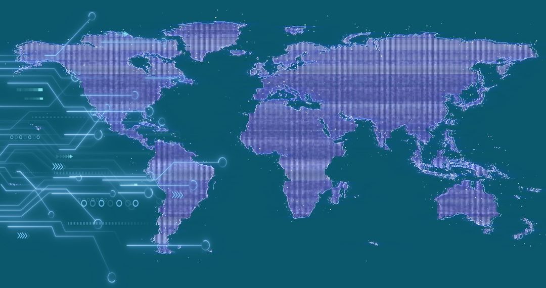 Digital Global Network Overlay on World Map