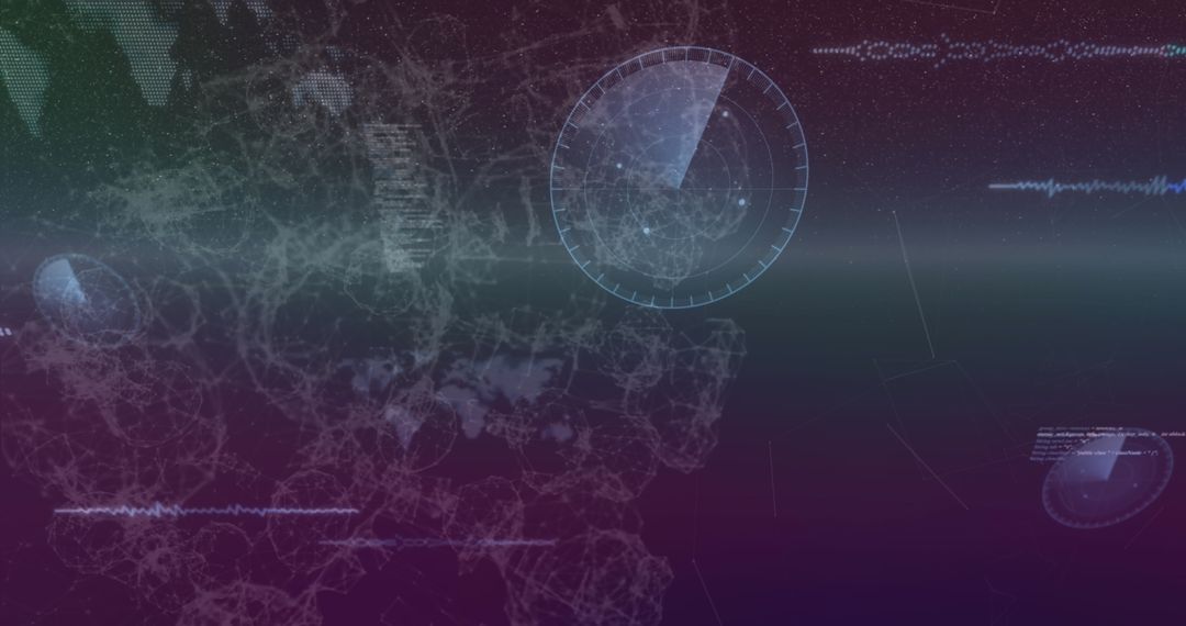 Futuristic Digital Interface with Circular Radar and Data Lines