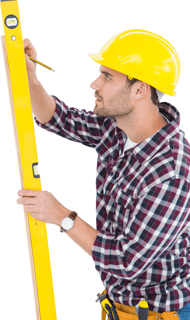 Transparent Image of Technician Using Spirit Level Tool