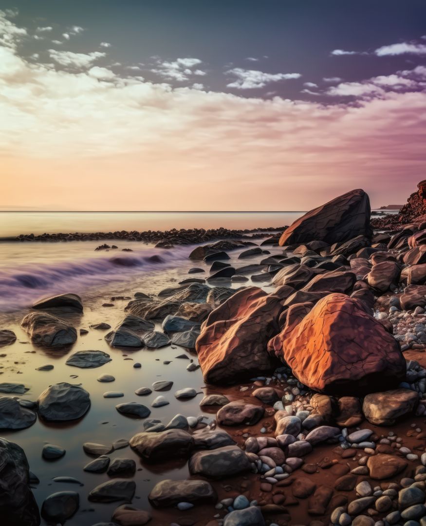 Serene Coastal Sunset with Rocky Shoreline - Free Images, Stock Photos and Pictures on Pikwizard.com