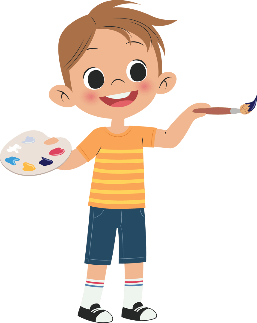 Cheerful Boy Painting Art Palette Transparent Background
