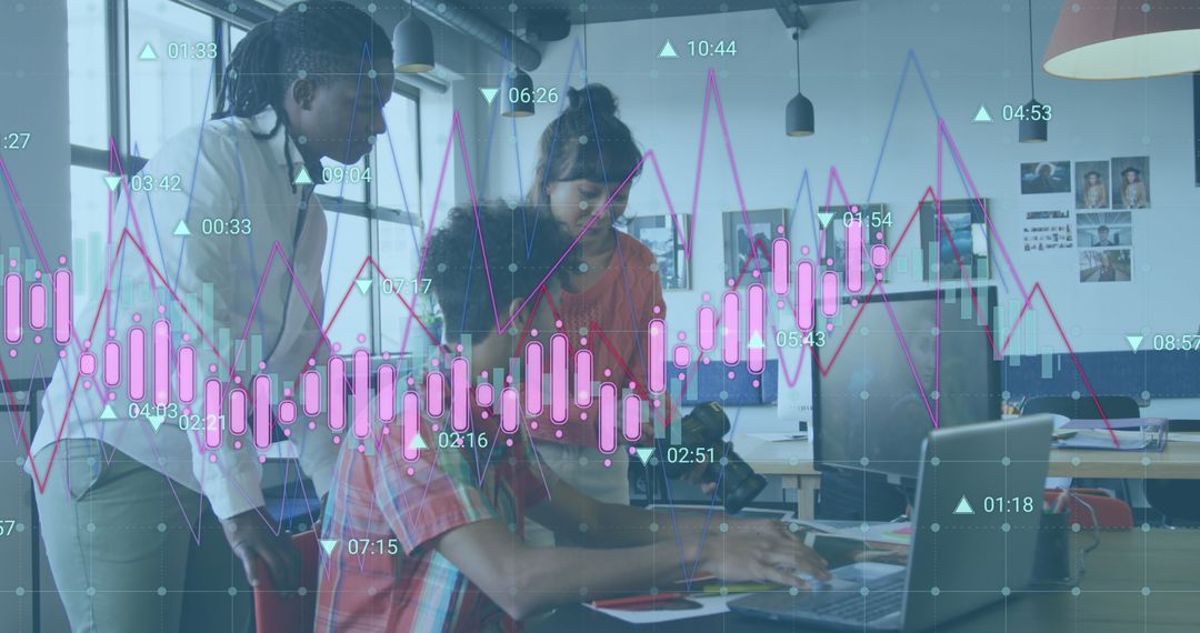 Colleagues Collaborating with Digital Data Analytics Overlay