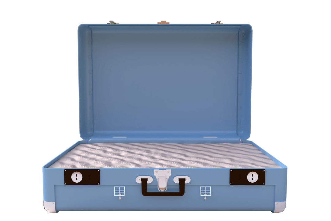 Open Blue Suitcase with Sand on Transparent Background