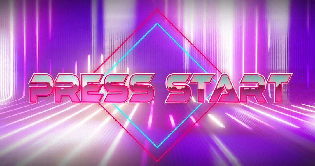Vibrant Neon Press Start Text with Retro Futuristic Aesthetic