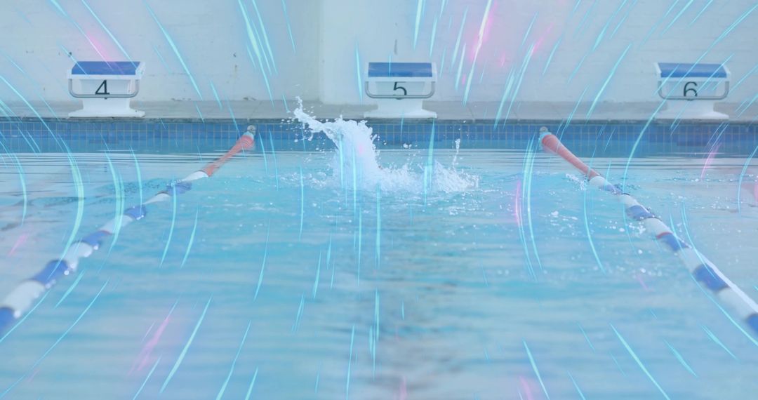 Water Splash at Competitive Swimming Pool Creating Ripples