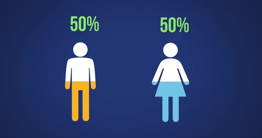 Gender Equality Illustration with Equal Percentages on Dark Background