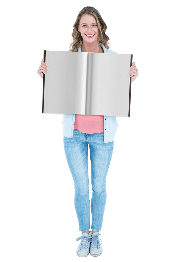 Woman Showing Open Blank Book Transparent Background