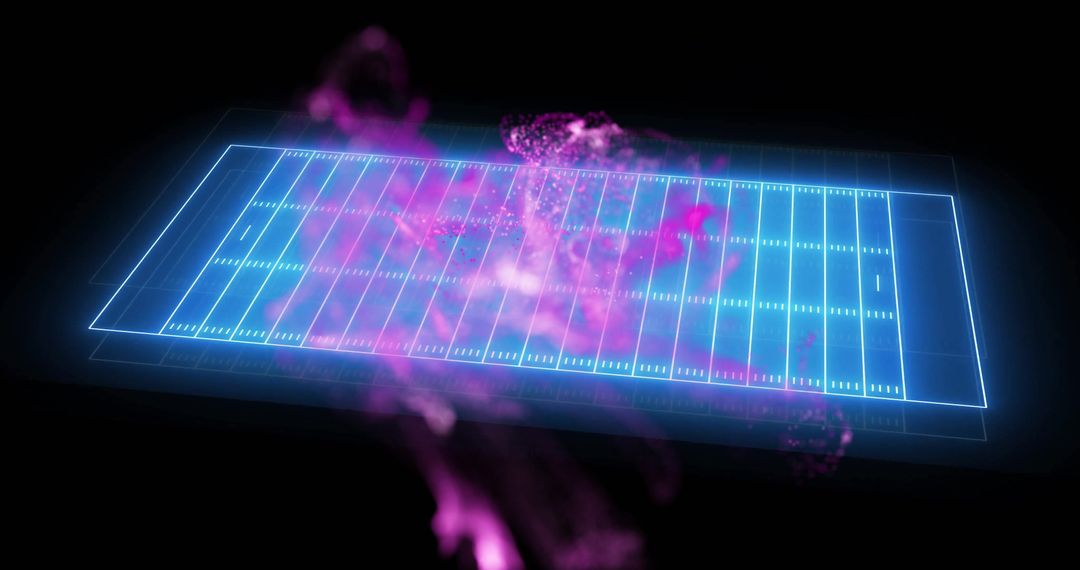 Digital Football Field with Dynamic Purple Particles