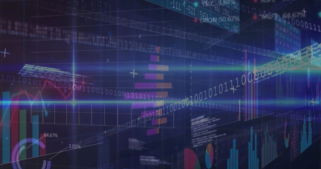 Futuristic Digital Data Interface with Binary Code and Graphs