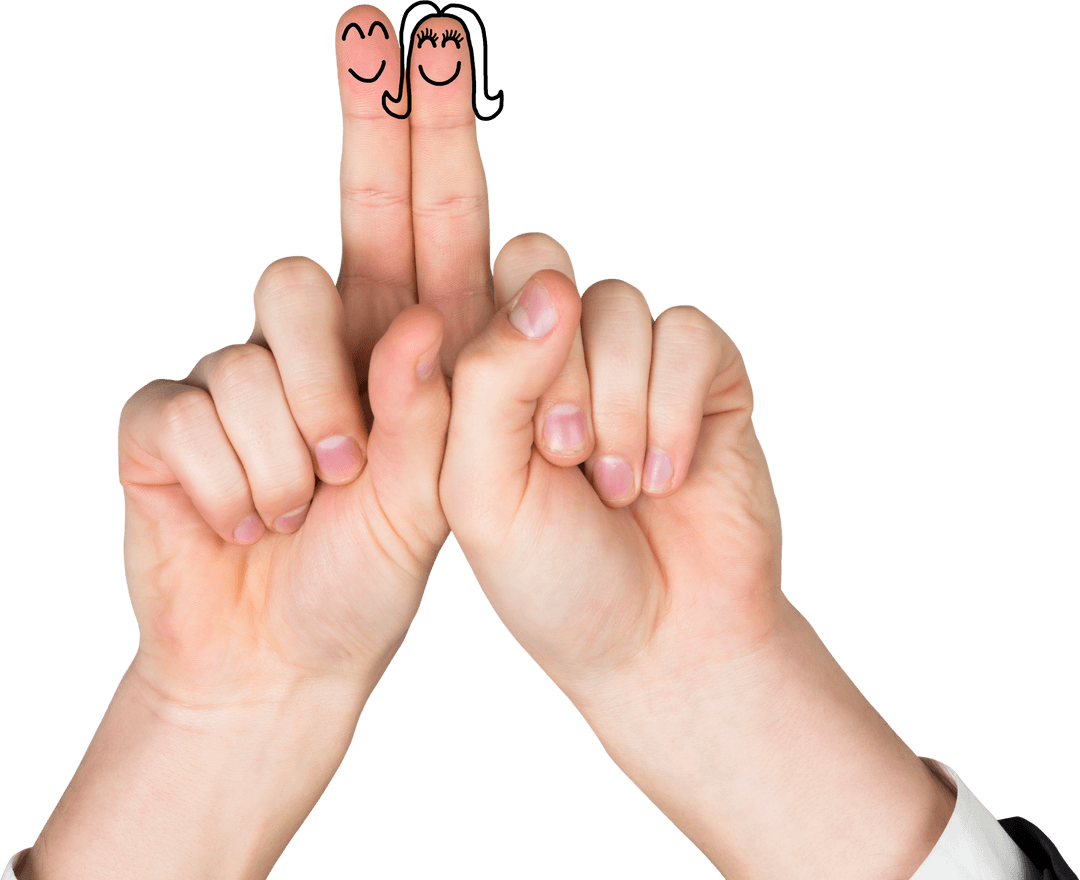 Playful Fingers with Illustrated Faces on Transparent Background