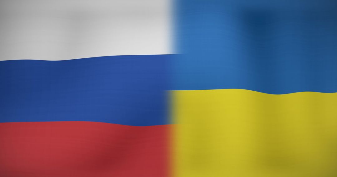 Inflation Text Overlaying Russian and Ukrainian Flags Symbolizing Economic Impact