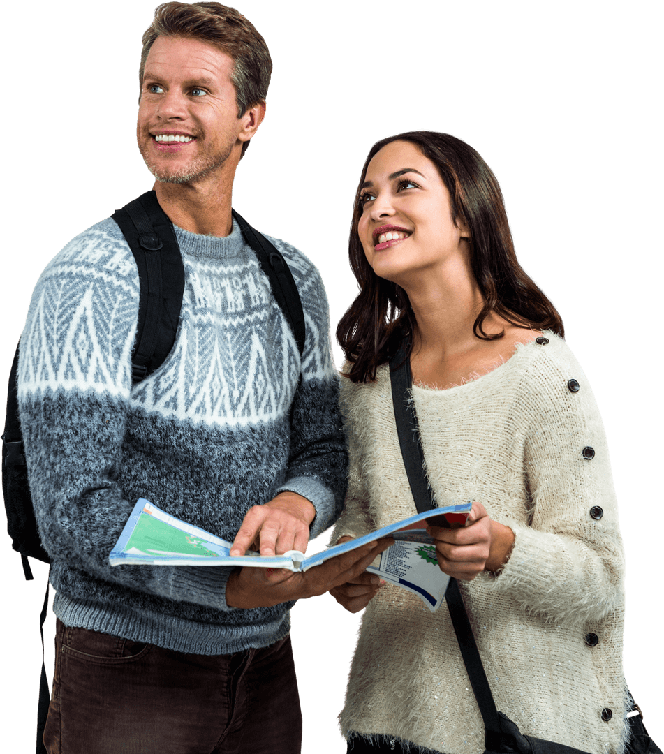 Happy Couple with Map on Transparent Background