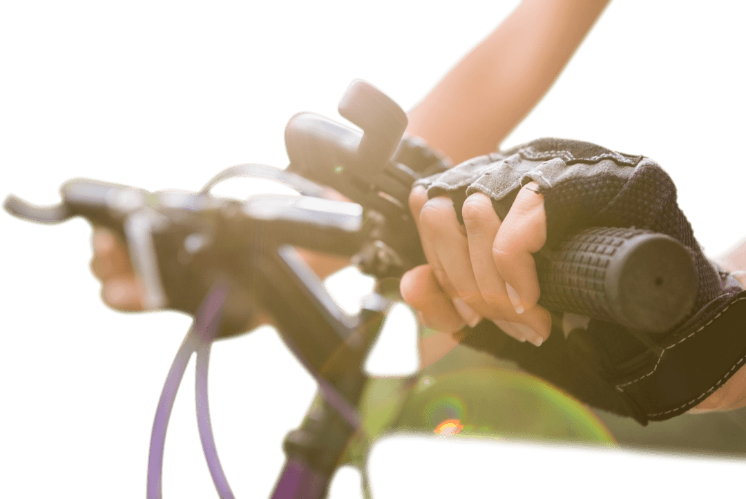 Transparent Image of Woman Biking with Gloves on Handlebar