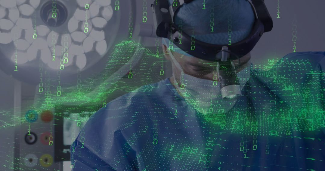 Surgeon Analyzing Virtual Data Hologram in Surgery Room