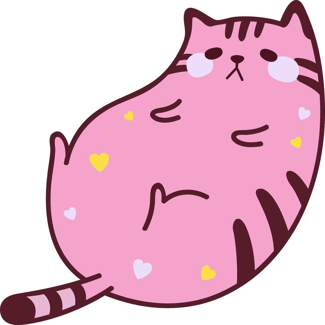 Pastel Pink Cat Reclining with Heart and Stripe Patterns on Transparent