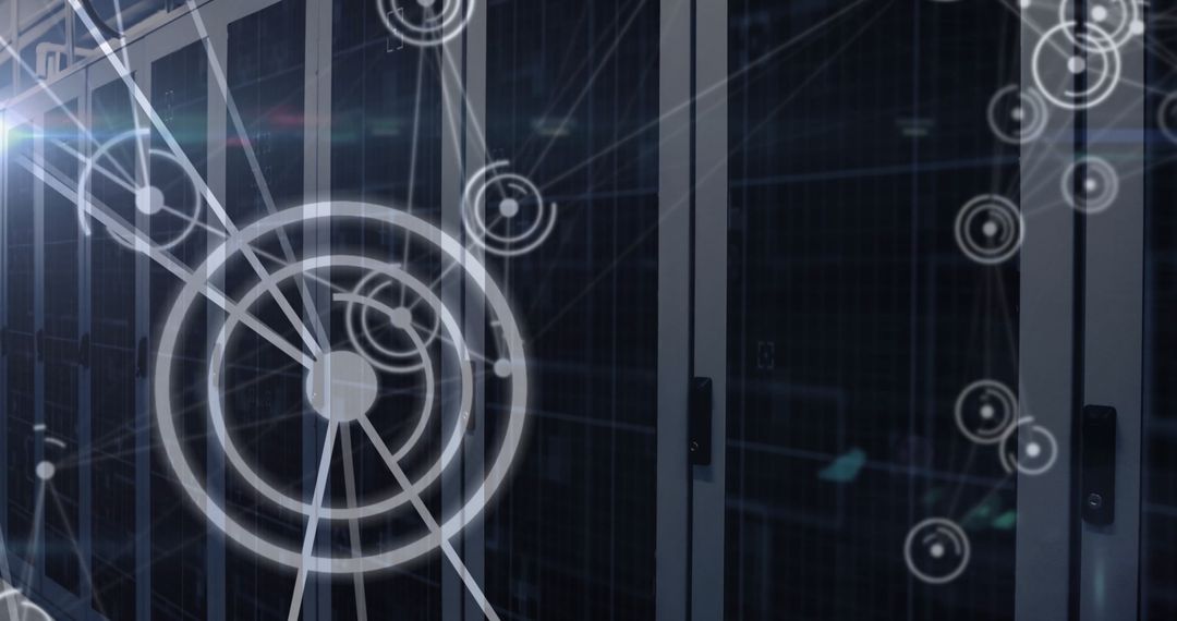 Futuristic Data Center with Digital HUD Overlays