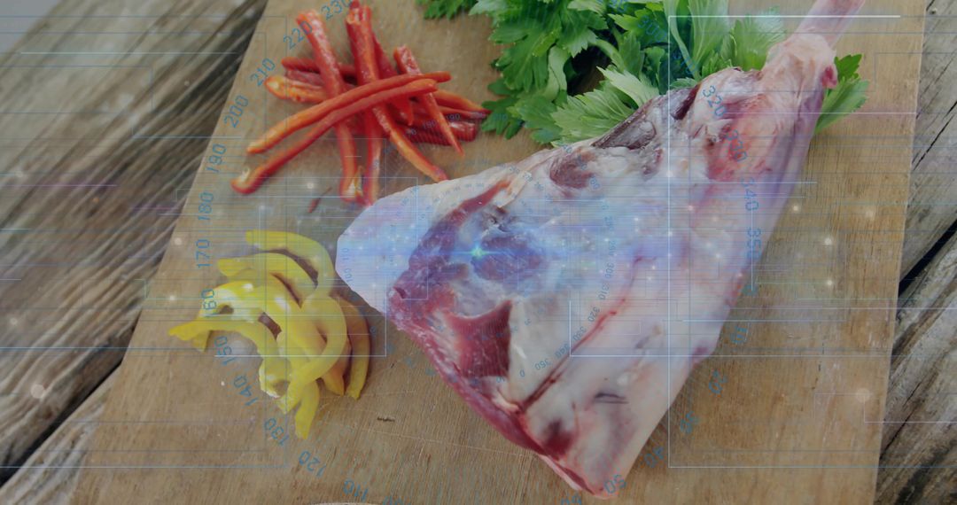 Bone-In Meat with Peppers and Parsley on Rustic Outdoor Table