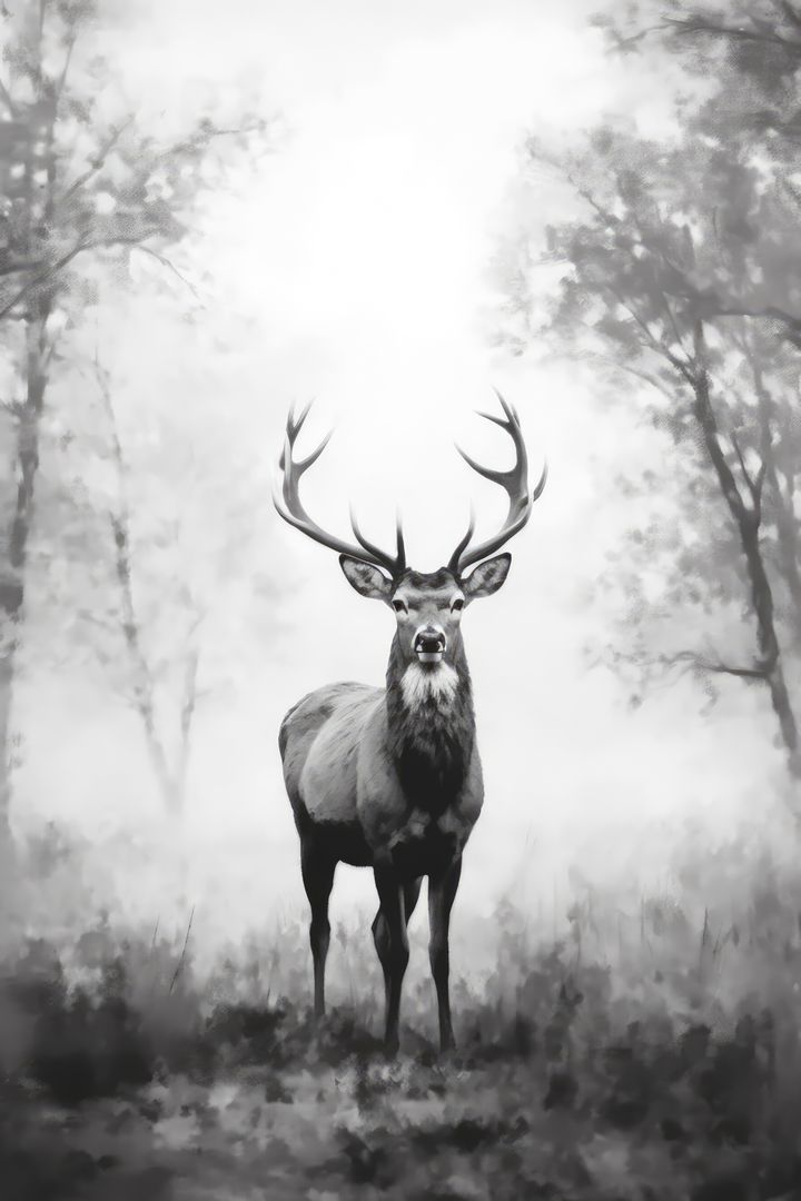 Black and white portrait of deer in misty forest, copy space, created using generative ai technology - Free Images, Stock Photos and Pictures on Pikwizard.com