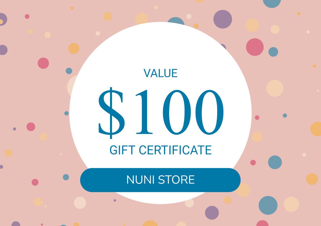 Colorful $100 Gift Certificate Illustration with NUNI STORE - Download Free Stock Templates Pikwizard.com