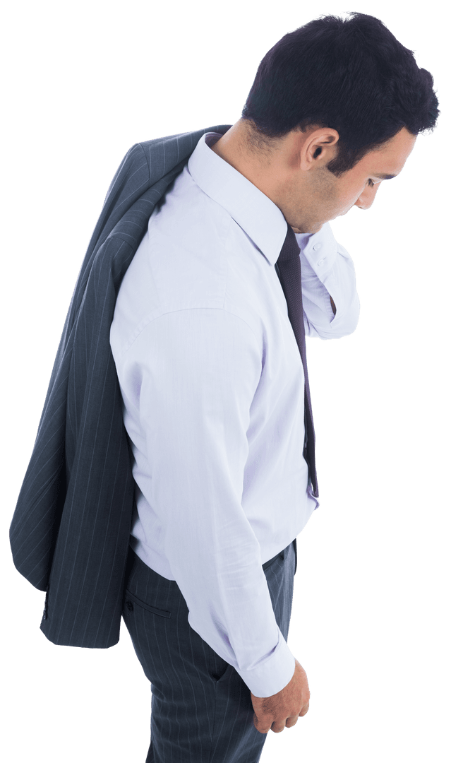 Focused Businessman Holding Jacket on Transparent Background