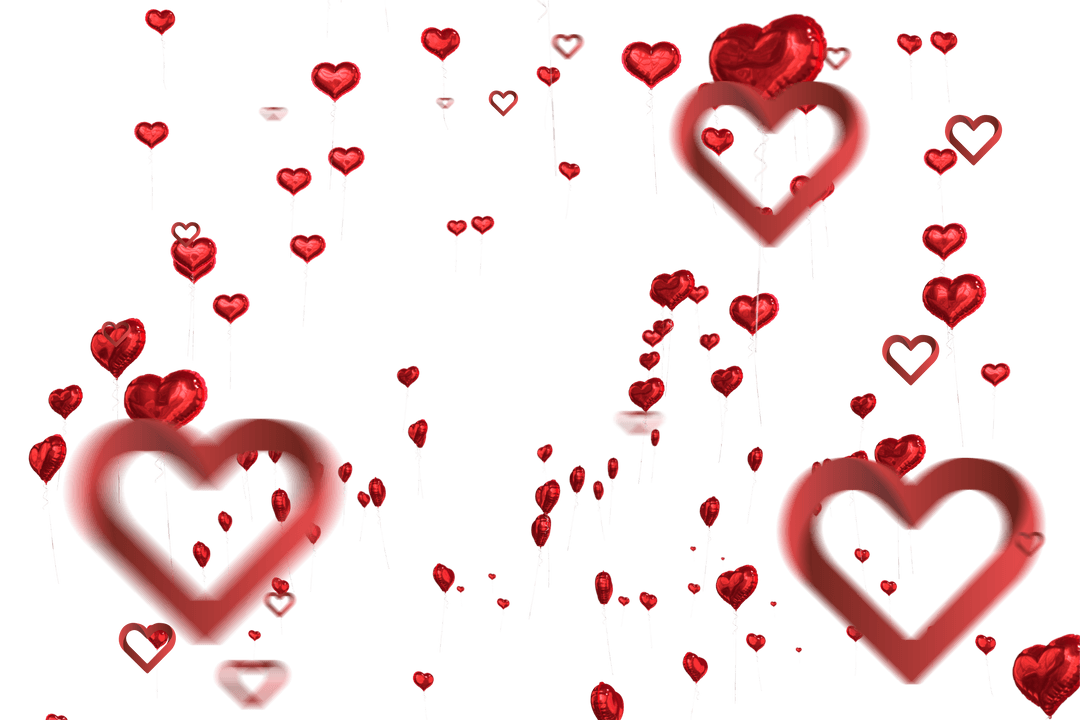 Floating Red Hearts on Transparent Background in Digital Art Style
