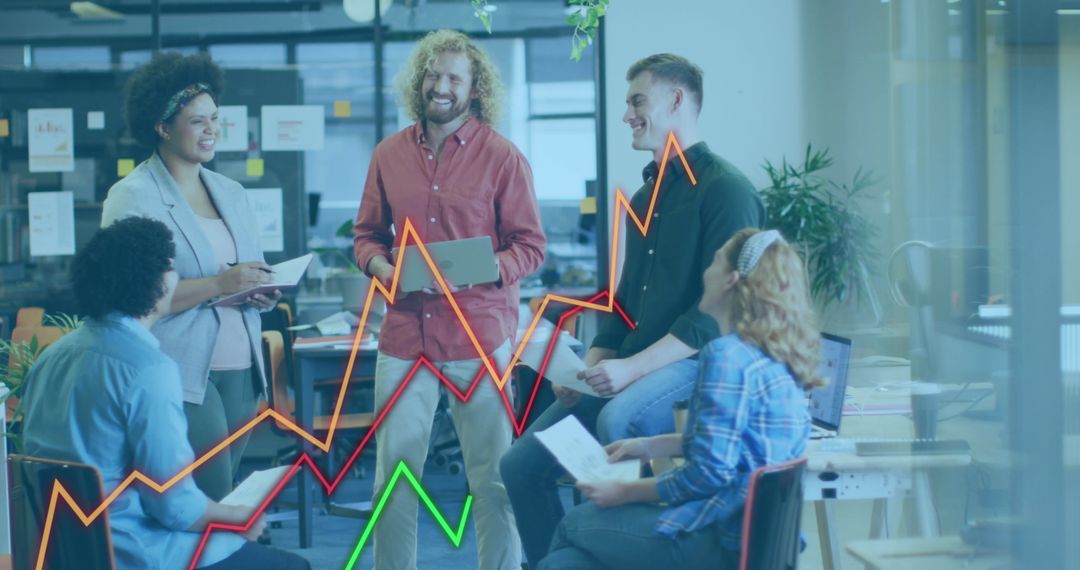 Team Brainstorming Concepts with Mixed Charts and Graphs Overlay