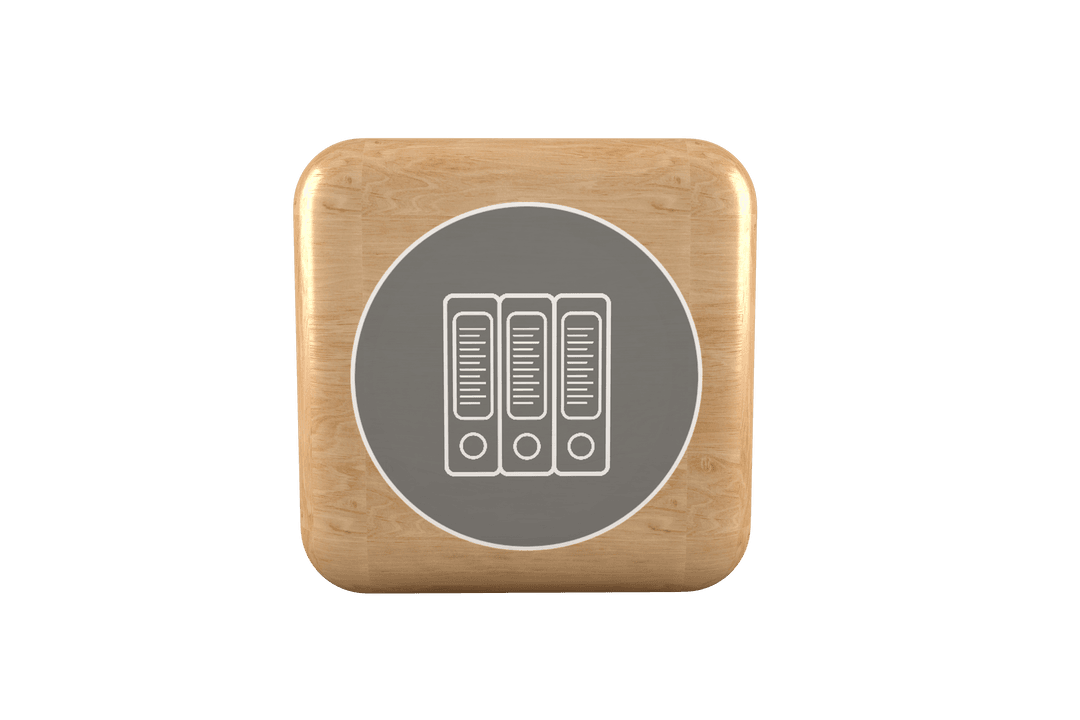 Transparent Box File Icon on Wooden Cube Background