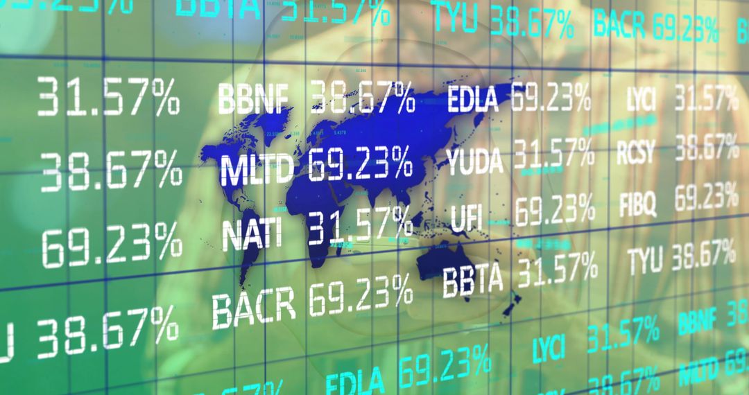 Futuristic Lab Scientist Analyzing Global Data Percentage Patterns