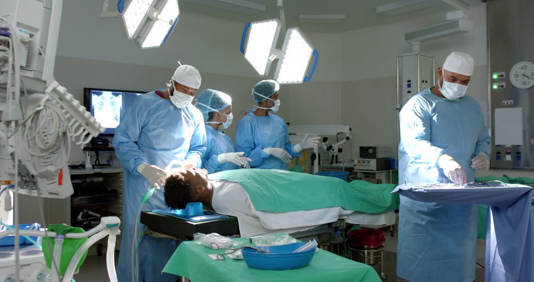Diverse Surgical Team Performing Procedure in Modern Operating Room