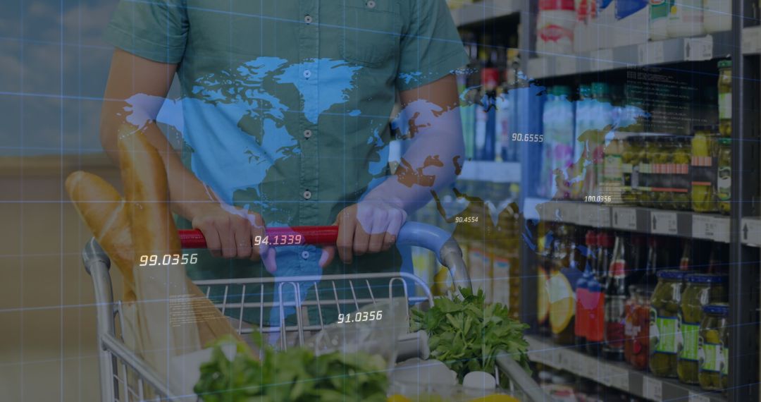 Customer Using Digital Interface While Shopping for Groceries