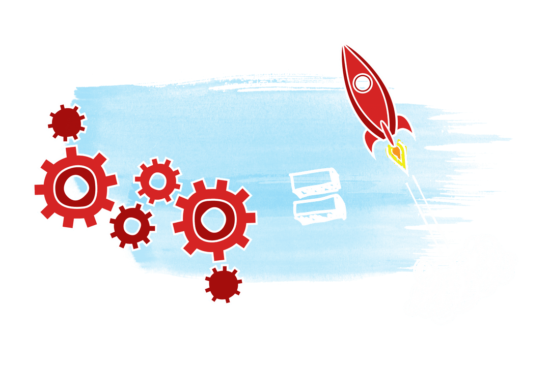 Rocket and Cogs Illustration on Transparent Background