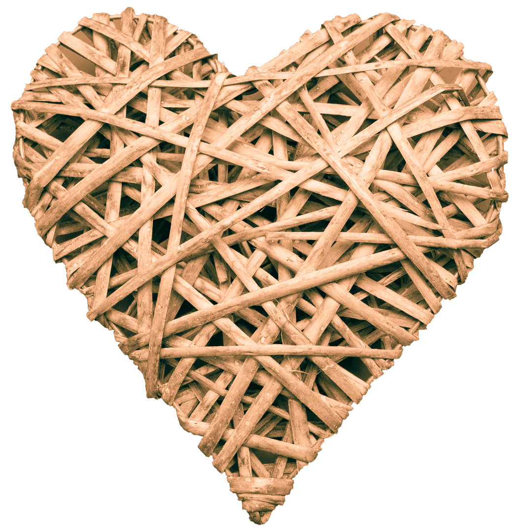 Wooden Woven Heart on Transparent Background for Romantic Designs