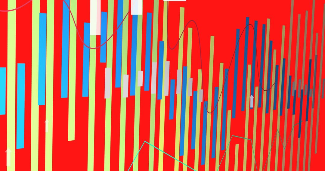 Colorful Data Charts with Arrows on Red Background