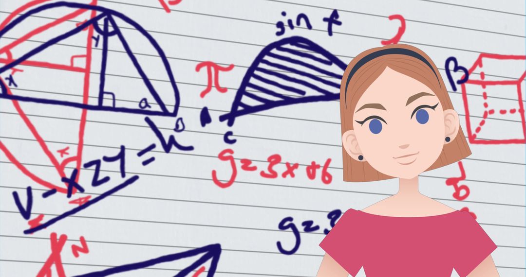 Woman Explaining Complex Math Equations and Concepts Illustration