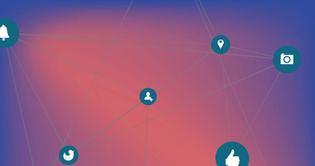 Digital Network with Social Media Icons on Red Background