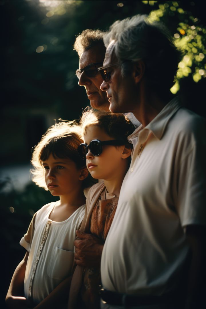 Grandfather and Granddaughters Enjoying Outdoors in Daylight - Free Images, Stock Photos and Pictures on Pikwizard.com