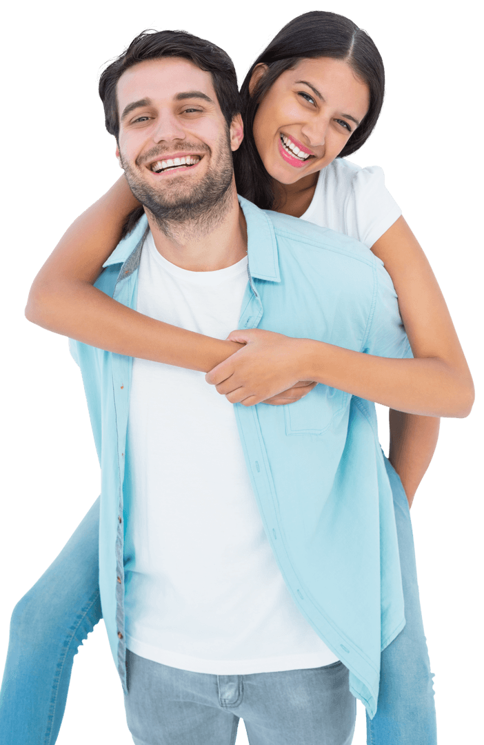 Happy Couple Piggybacking Against Transparent Background