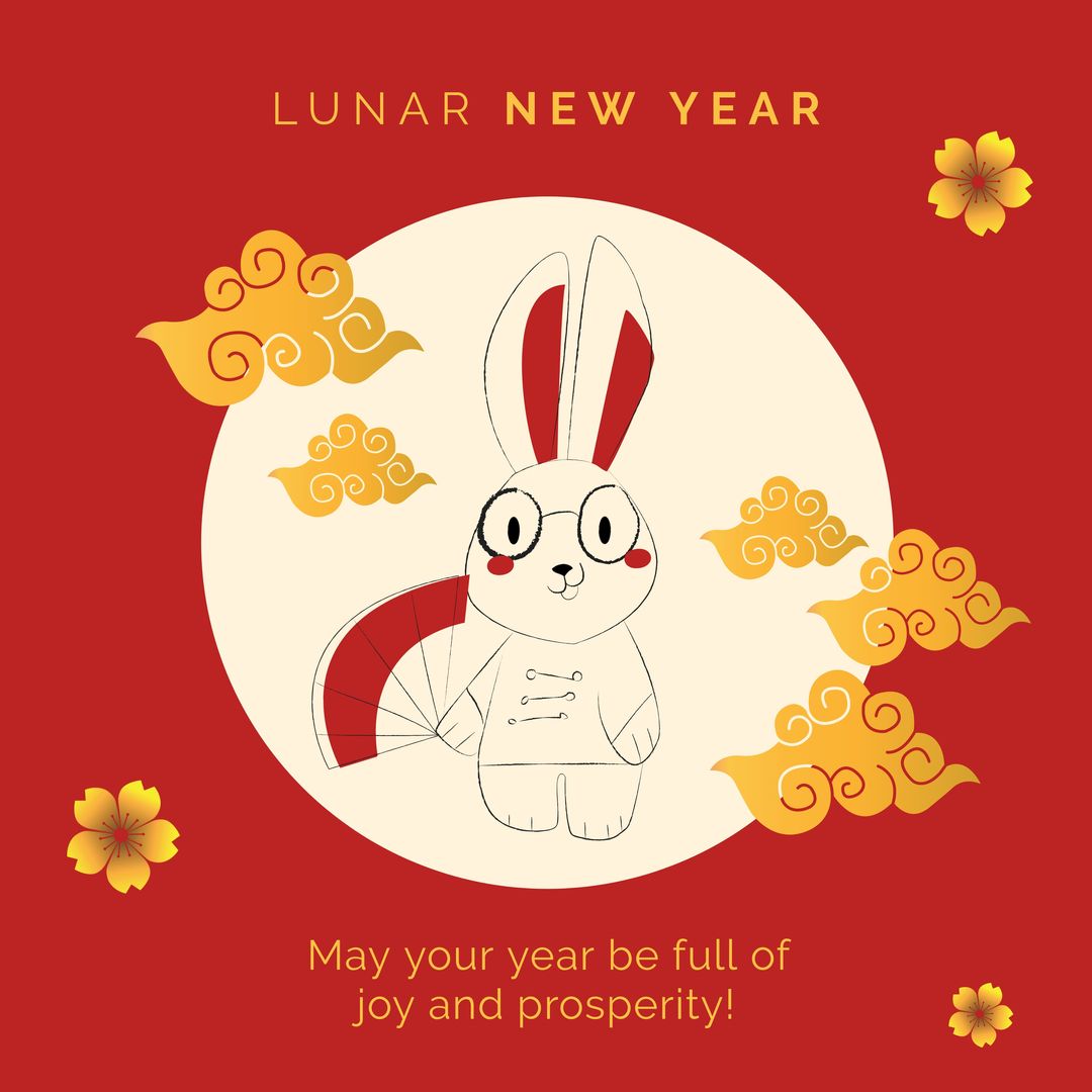 Composition of lunar new year text over rabbit on red background - Download Free Stock Templates Pikwizard.com