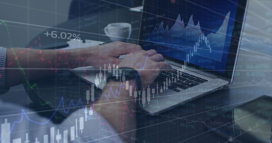 Financial Data Analysis with Laptop and Graphs Overlay