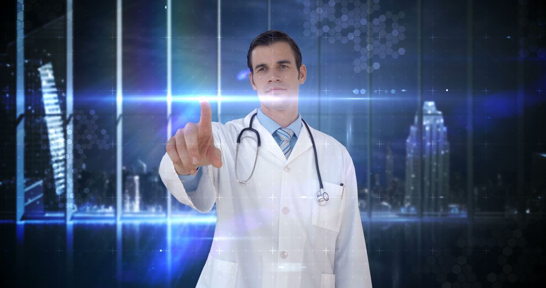 Male Doctor Interacting with Futuristic Virtual Interface - Free Images, Stock Photos and Pictures on Pikwizard.com