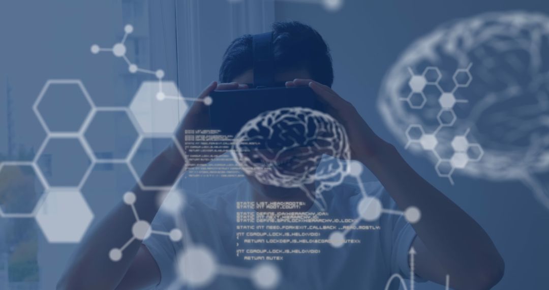 Person Engaging with Virtual Reality and Digital Brain Interface