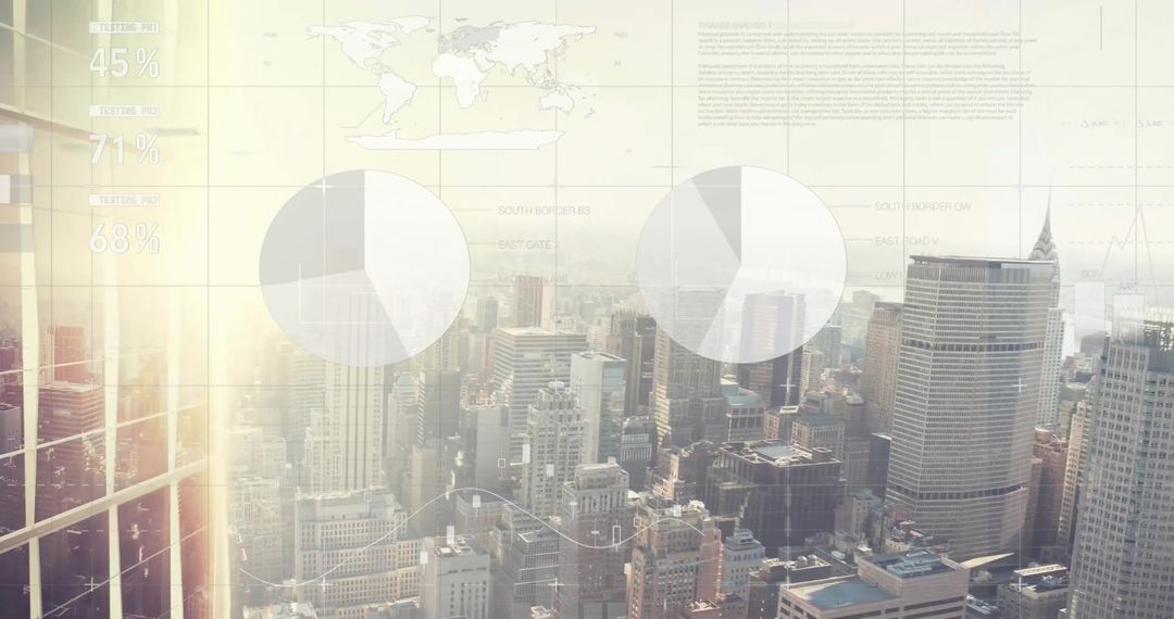 Digital Finance Graphics Overlaying Cityscape Signal Global Trends