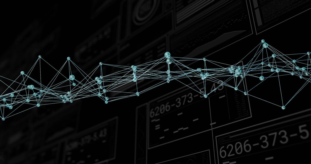 Digital DNA Strand with Data and Statistics on Black Background