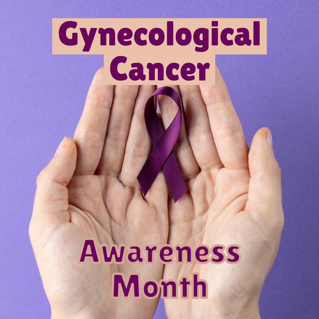 Purple Ribbon in Hands Symbolizing Gynecological Cancer Awareness