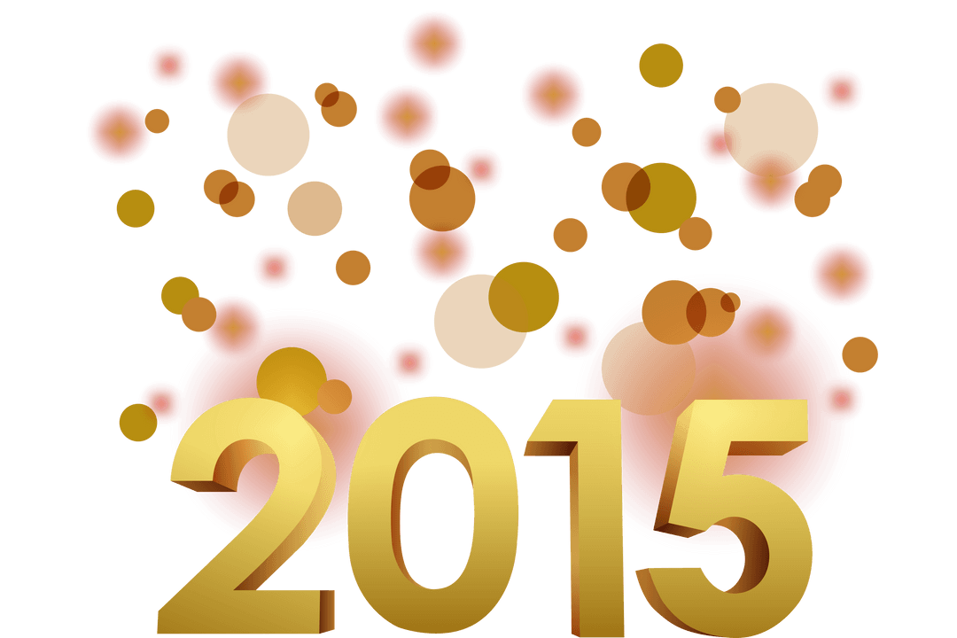 Golden 2015 Number with Festive Bubbles on Transparent Background
