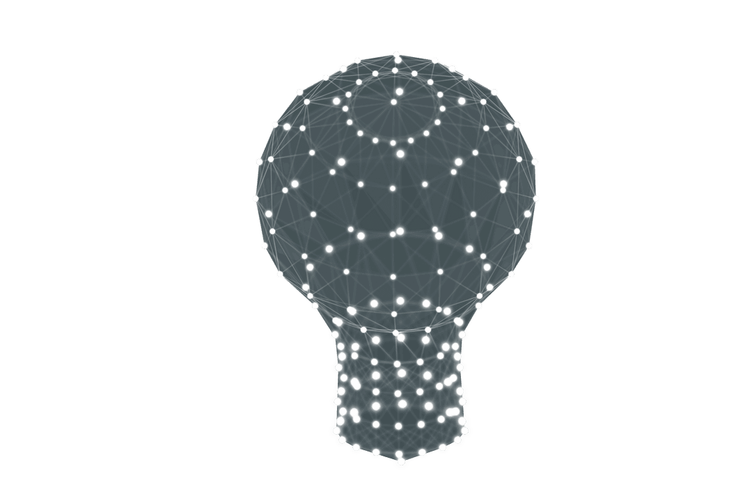 Transparent Glowing Light Bulb made of Digital Network Connections