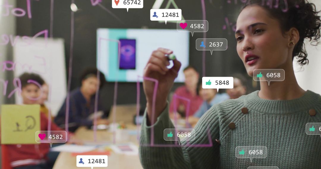 Woman Engaging with Digital Interface in Creative Workplace