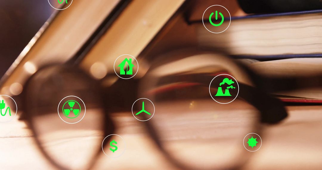 Reading Glasses and Virtual Eco Icons Overlay for Green Technology Concept