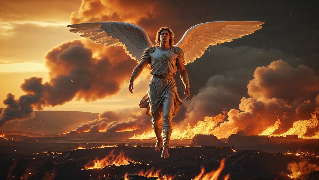 Celestial Being Hovering Above Dramatic Volcanic Landscape