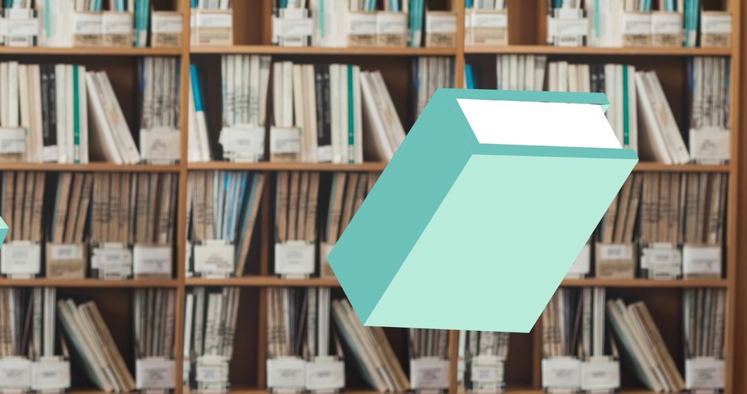 Floating Book Icon Over Background of Classroom Ruler Pattern